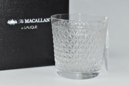 A BOXED LALIQUE 'THE MACALLAN' TUMBLER, having a textured design, signed 'Lalique France', the