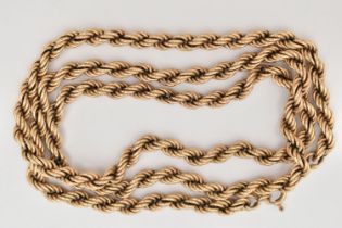 A 9CT GOLD ROPE TWIST CHAIN, fitted with a spring clasp, hallmarked 9ct London import, length 650mm,
