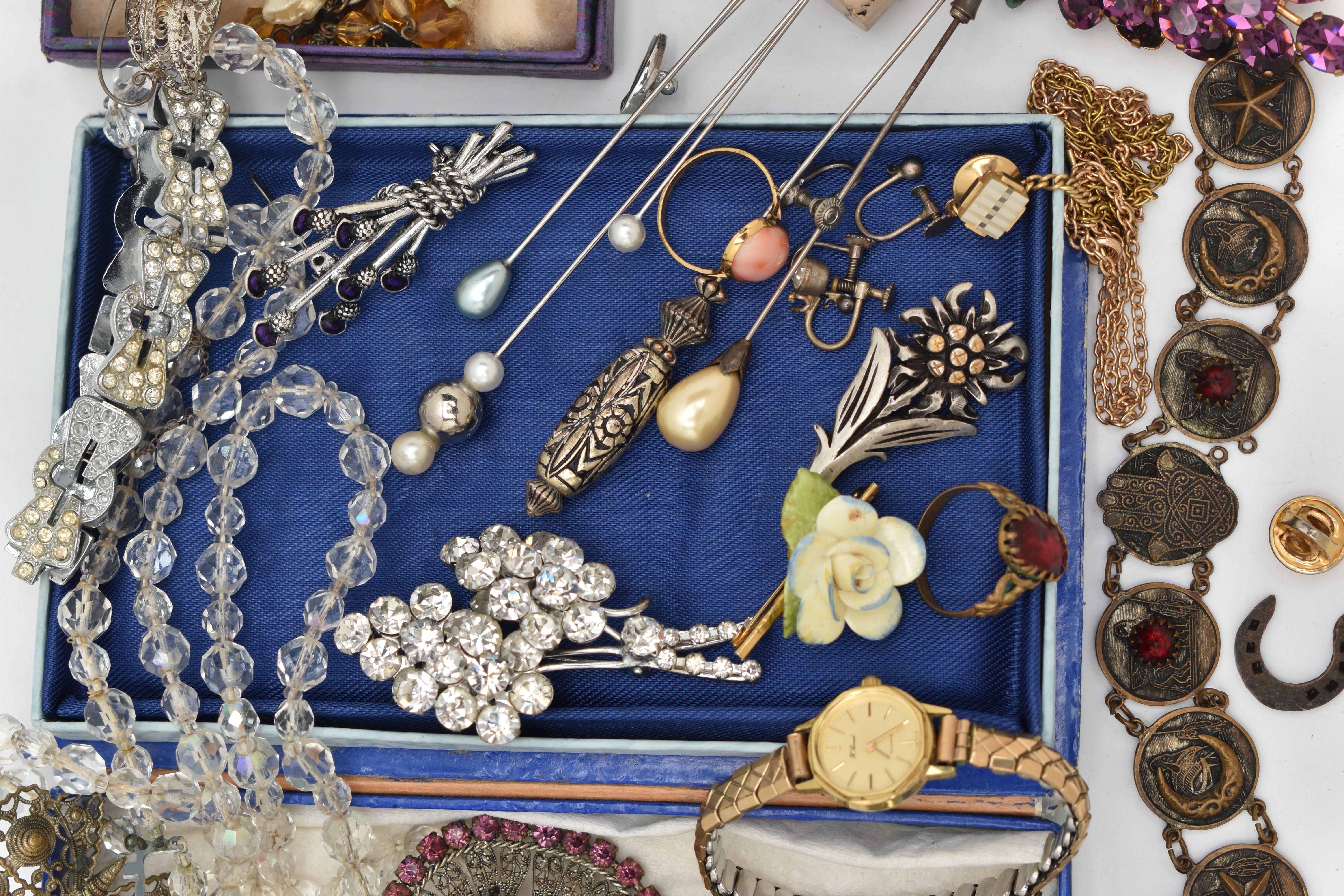 A SELECTION OF COSTUME JEWELLERY, to include two early 20th century faceted bead necklaces, a - Image 3 of 12