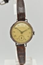 A SILVER CASED WRISTWATCH, hand wound movement, round dial signed 'Ham & Huddy', Arabic numerals,