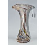 A JOHN DITCHFIELD GLASFORM STUDIO GLASS VASE, of extended fluid form, with iridescence to the top