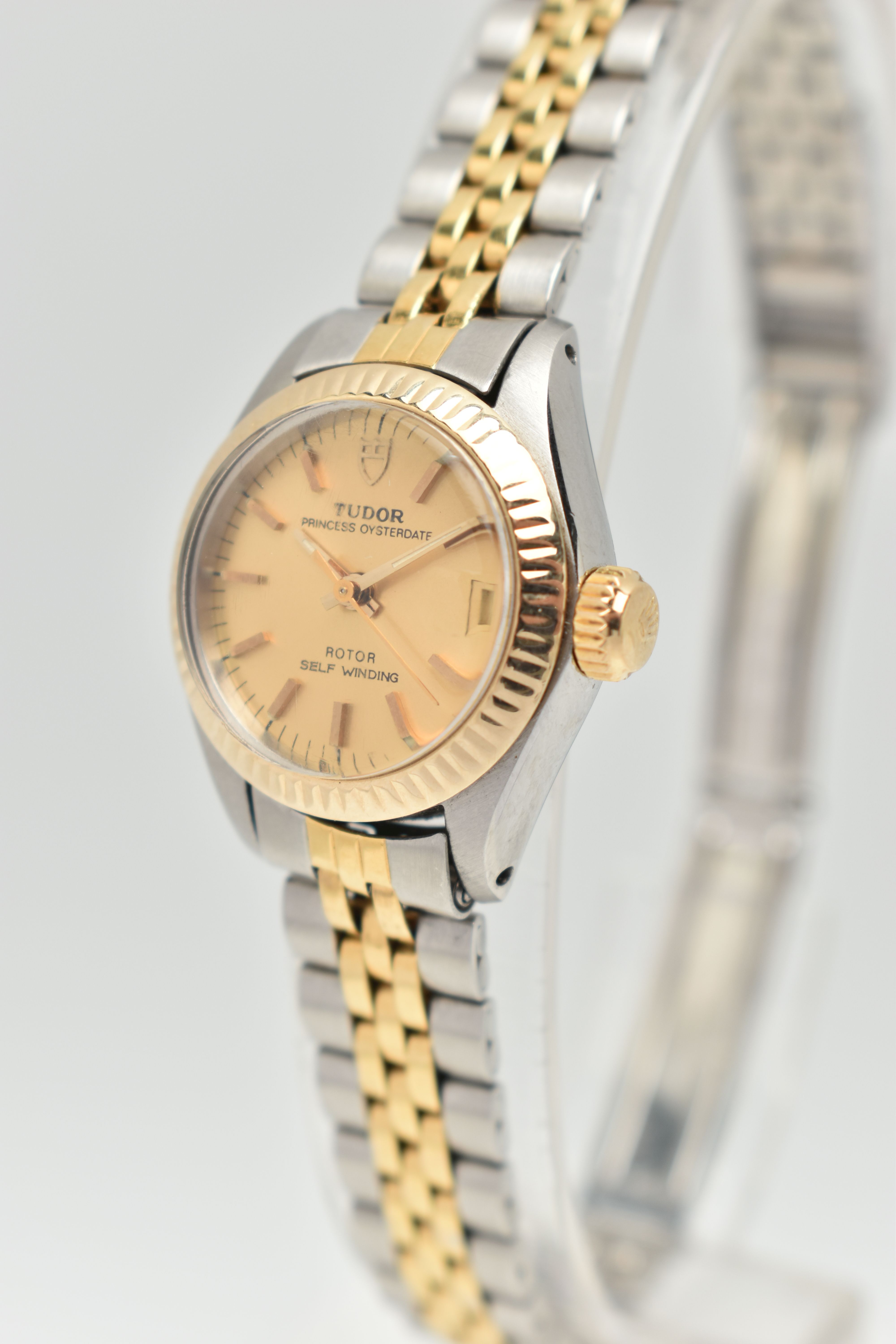 A LADYS 'TUDOR' WRISTWATCH, round gold dial signed 'Tudor Princess Oyster date, Rotor Self Winding', - Image 3 of 10