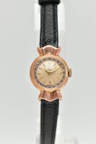 A LADYS 9CT GOLD, 'OMEGA' CANDY WRISTWATCH, manual wind, round champagne dial signed 'Omega', Arabic