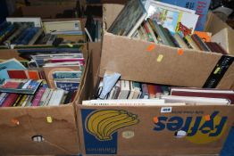 SIX BOXES OF BOOKS, over one hundred mostly hardback books, 1950's and 1960's travel guides,
