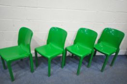 A SET OF FOUR GREEN ITALIAN ARTEMIDE SELENE STACKING CHAIRS (condition report: surface marks,