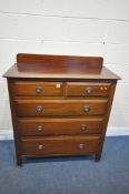A 20TH CENTURY MAHOGANY CHEST OF TWO SHORT OVER THREE LONG DRAWERS, width 100cm x depth 48cm x