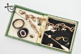 ASSORTED JEWELLERY, to include a gold plated bracelet, fitted with various charms to include a 9ct