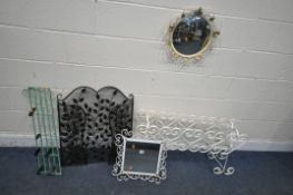 A SELECTION OF METAL OCCASIONAL FURNITURE, to include a white painted planter stand with glass