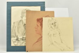 THREE 20TH CENTURY PORTRAIT STUDIES, comprising James Kerr Lawson profile portrait of a