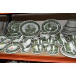 A LARGE QUANTITY OF GREEN AND WHITE ADAMS IRONSTONE 'ENGLISH SCENIC' PATTERN DINNERWARE,
