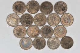 AN ASSORTMENT OF SILVER COINS, seventeen two shillings coins, approximate gross weight 191.5 grams,