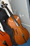 A HALF SIZED STENTOR STUDENT II CELLO, with soft case, length of body 66cm, from top of scroll 104cm