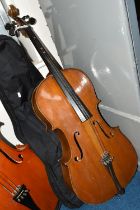 A HALF SIZED STENTOR STUDENT II CELLO, with soft case, length of body 66cm, from top of scroll 104cm