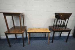 A SELECTION OF VARIOUS TABLES, to include a small 20th century oak barley twist gate leg table, open
