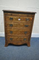 A REPRODUCTION BURR WALNUT CHEST OF FOUR DRAWERS, with a brushing slide, width 61cm x depth 81cm x