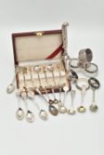 ASSORTED SILVER ITEMS, to include five silver napkin rings, approximate gross weight 78.7 grams,