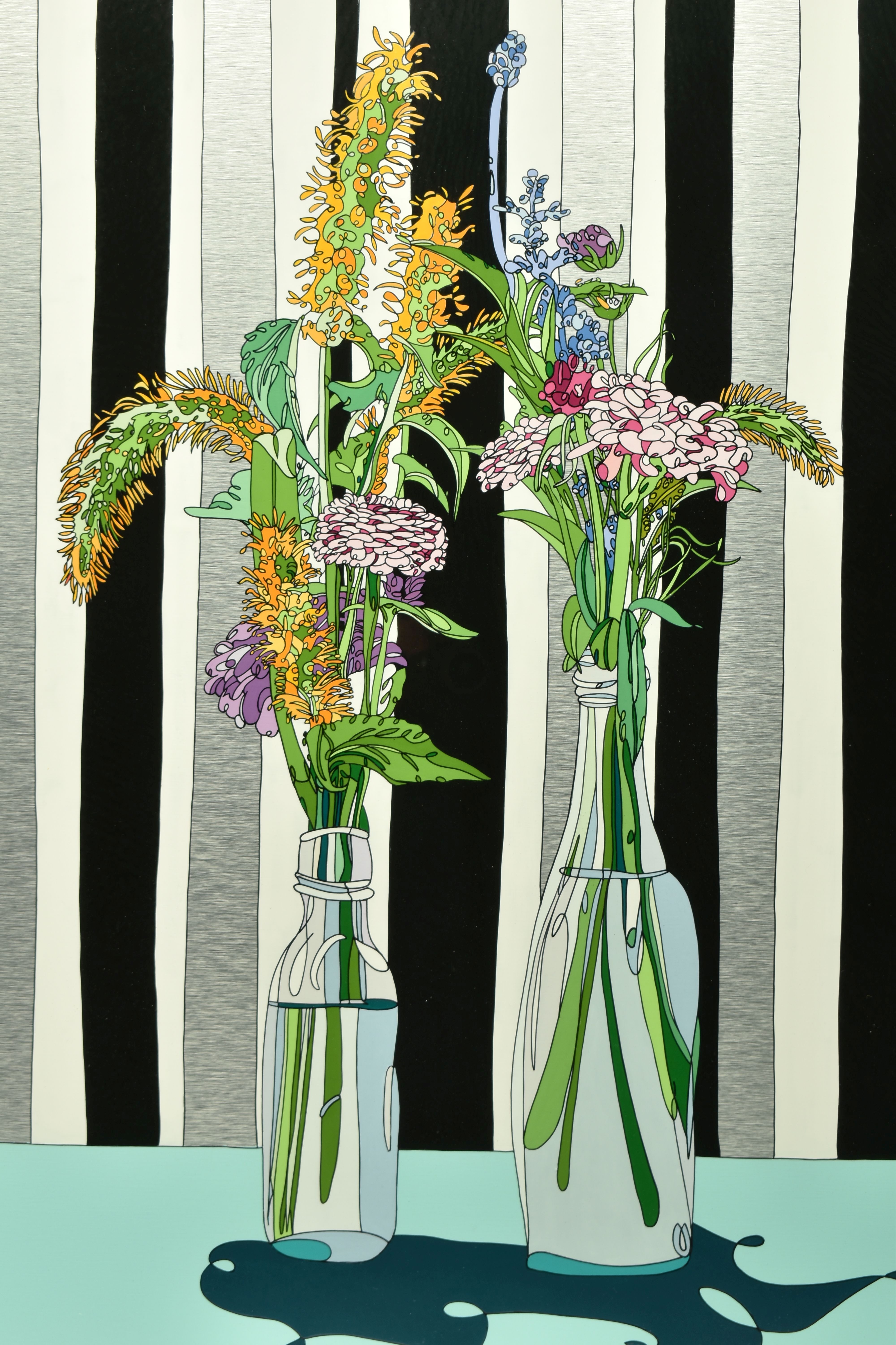 DYLAN IZAAK (BRITISH CONTEMPORARY) 'FLOWERS ON STRIPED WALLPAPER', a selection of wild flowers in - Image 2 of 11