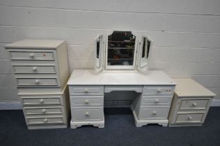 A MODERN WHITE DRESSING TABLE, fitted with seven drawers, length 140cm x depth 76cm x height 72cm, a