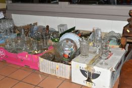 NINE BOXES OF GLASSWARE, to include 1950's cocktail glasses, boxed sets of Ravenhead glasses,