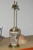 A FISCHER BUDAPEST RETICULATED ELECTRIC TABLE LAMP, brass stand and base, two bulb fitting, with