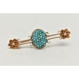 A VICTORIAN TURQUOISE BROOCH, a principally positioned pave set turquoise dome, leading on to