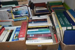 SIX BOXES OF BOOKS, over eighty books, subjects include radiography, biographies, history, maps,