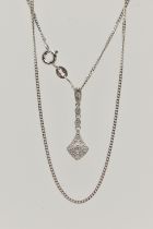 A 9CT WHITE GOLD DIAMOND NECKLACE, eight round brilliant cut diamonds grain set in a drop pendant,