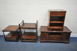 A SELECTION OF MAHOGANY OCCASIONAL FURNITURE, to include a tv stand with two doors and a single