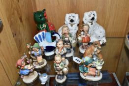 A GROUP OF CERAMICS, comprising seven Hummel figures: two x Village Boy in two different sizes,
