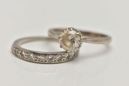 A DIAMOND HALF ETERNITY RING AND AN 18CT GOLD PASTE RING, the first designed as a line of eleven