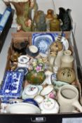 TWO BOXES AND LOOSE CERAMICS, to include a large Eastgate Pottery 'Fauna' jug, height 28cm, an