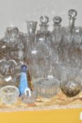 A COLLECTION OF CUT CRYSTAL AND OTHER GLASS WARES, over fifty pieces to include a Caithness scent