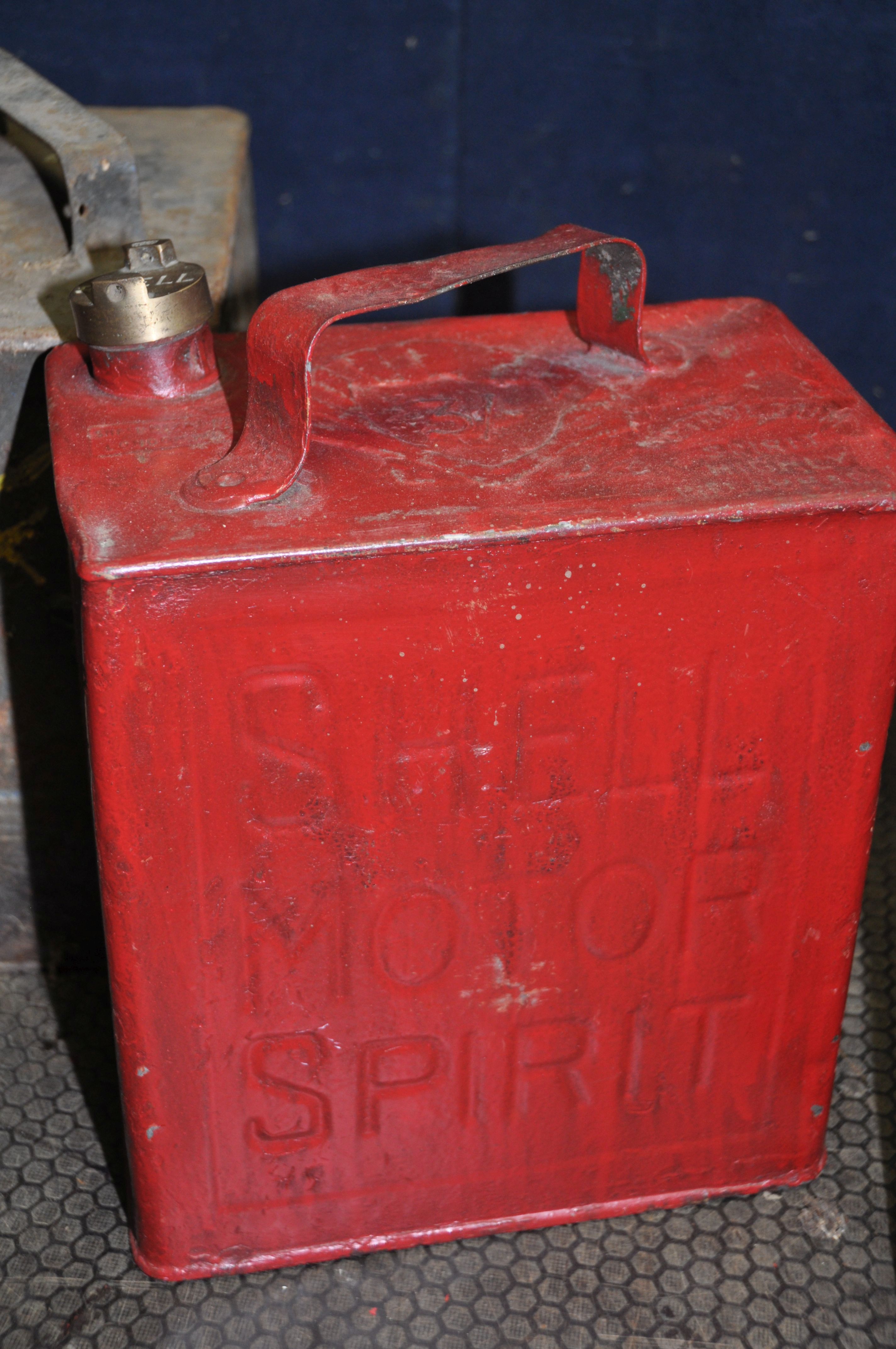 TEN VINTAGE FUEL AND OIL CANS including a Fina and a BP oil cans, two petrol cans, a Valor - Image 8 of 8