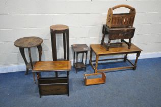 A SELECTION OF OAK OCCASIONAL FURNITURE, to include a rectangular coffee table, length 91cm x