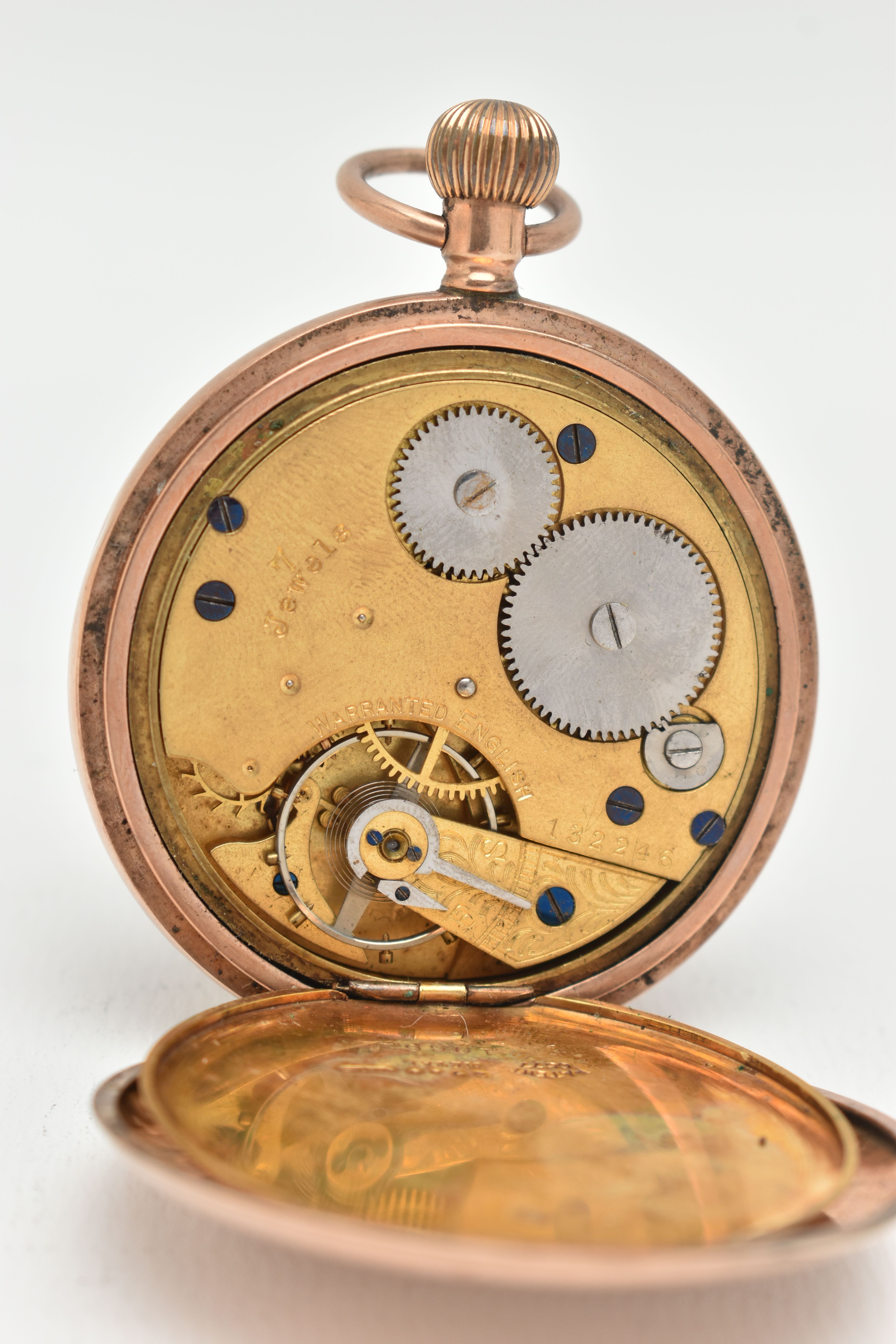 A 9CT GOLD HALF HUNTER POCKET WATCH, the white face with black Roman numerals and subsidiary seconds - Image 5 of 5
