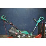 A BOSCH ROTAK 370ER ELECTRIC LAWN MOWER with grassbox and an ART27 strimmer (both PAT pass and