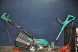 A BOSCH ROTAK 370ER ELECTRIC LAWN MOWER with grassbox and an ART27 strimmer (both PAT pass and