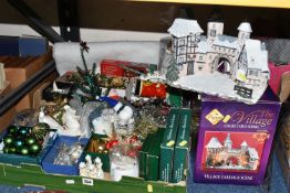 TWO BOXES OF CHRISTMAS DECORATIONS, to include a boxed illuminated 'Village Carriage' scene, boxed