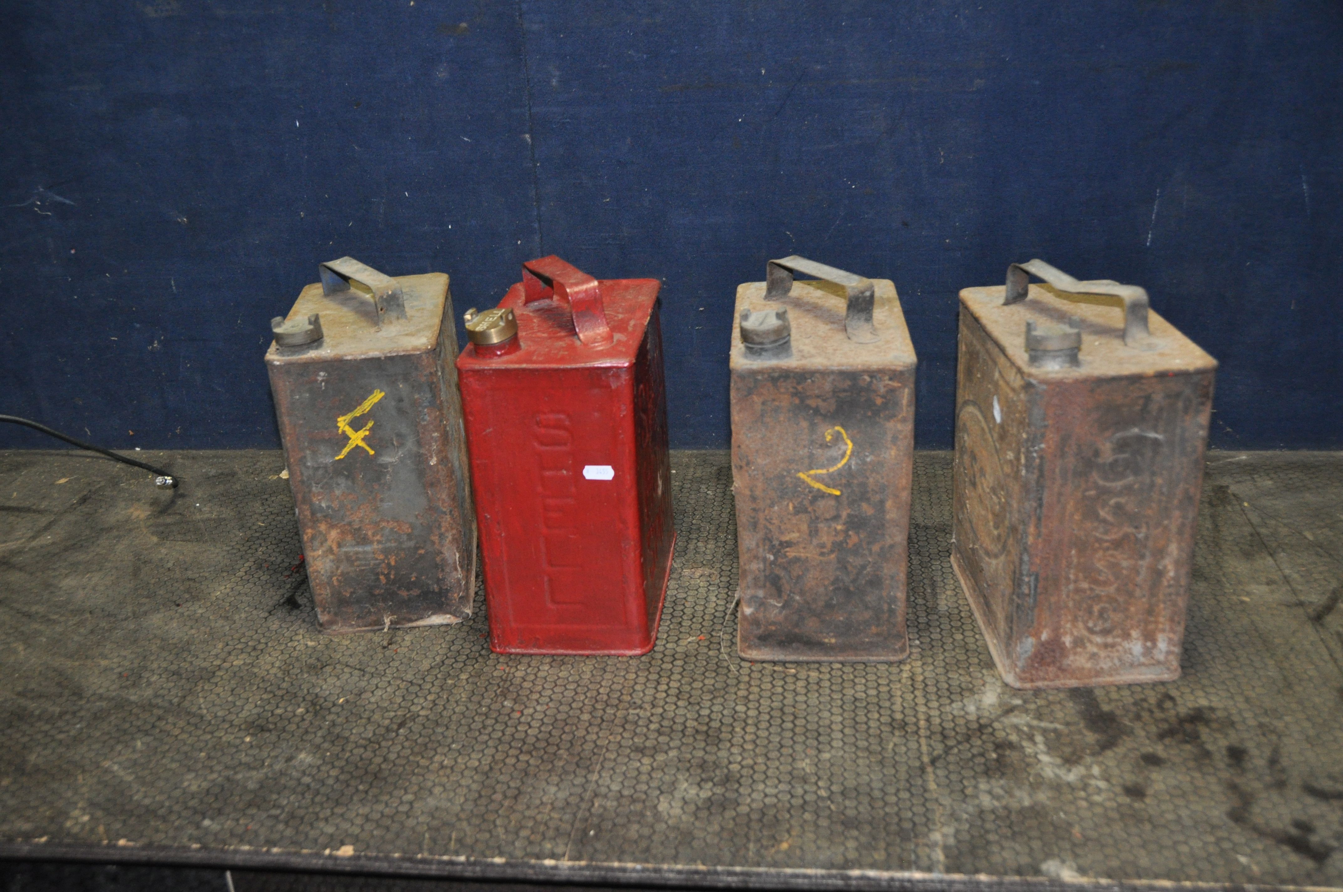TEN VINTAGE FUEL AND OIL CANS including a Fina and a BP oil cans, two petrol cans, a Valor - Image 5 of 8