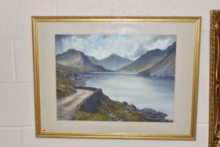 EDWARD HORACE THOMPSON (BRITISH 1879-1949) MOUNTAINOUS LOCH LANDSCAPE, possibly Wastwater And