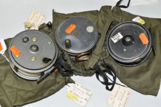 TWO FOSTER BROS. OF ASHBOURNE 3 3/4'' FLY FISHING REELS AND A J.W. YOUNG & SONS LTD 4'' BEAUDEX