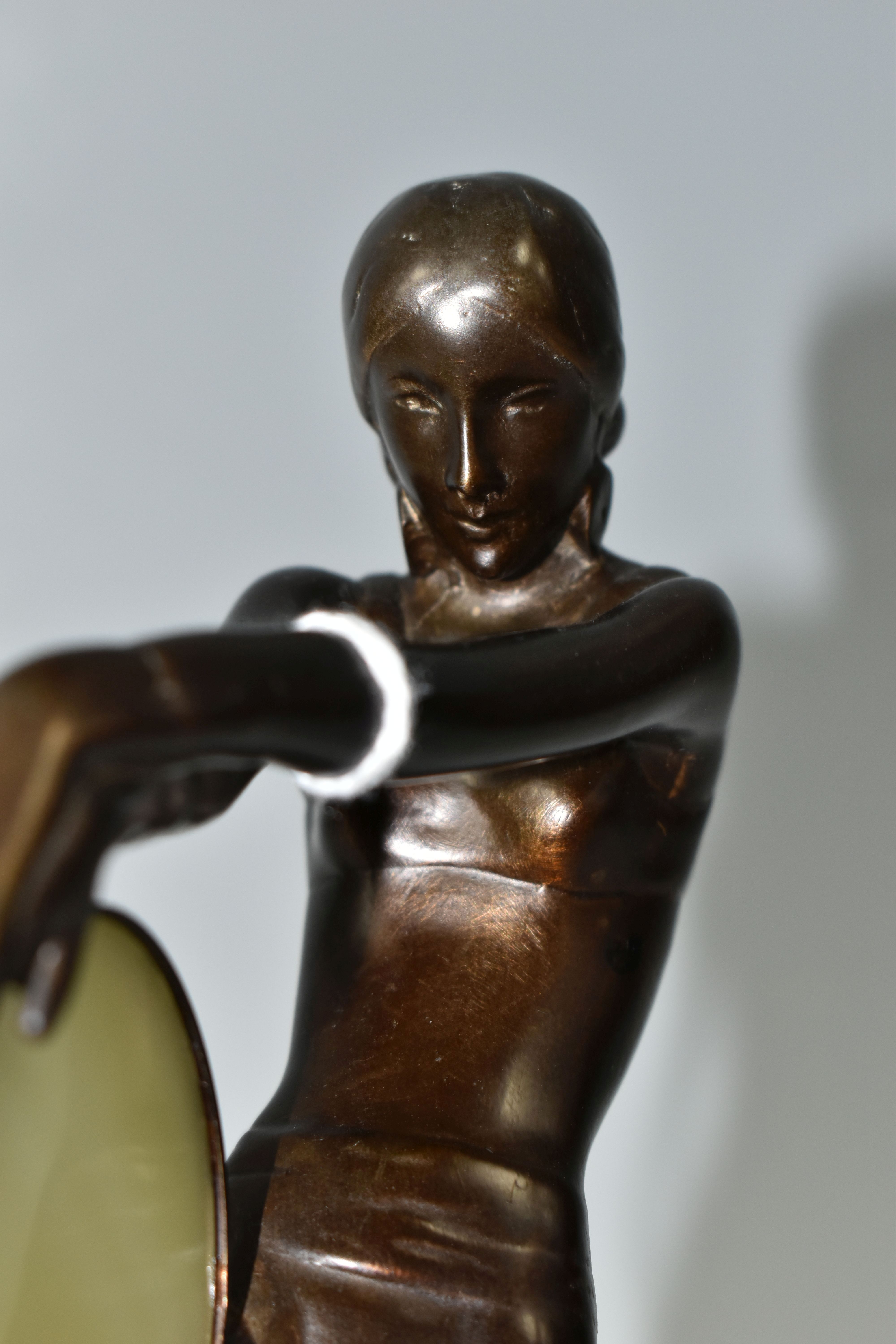 AFTER LORENZL, an Art Deco style bronze figure of a tambourine dancer, on a green onyx base, - Image 5 of 7