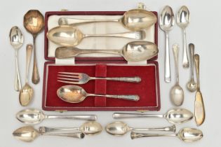A PARCEL OF CASED AND LOOSE SILVER FLATWARE, including three Danish silver teaspoons by KAY