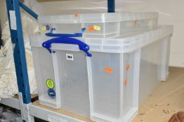TWO REALLY USEFUL STORAGE BOXES, comprising a 64 litre and a 10 litre box, both with lids
