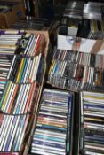 SEVEN BOXES OF CDS, approximately five hundred CDs, artists to include The Beatles, Queen, Elvis