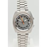 AN OMEGA SEAMASTER MEMOMATIC STAINLESS STEEL WRISTWATCH, with automatic movement, circular grey