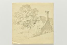 CIRCLE OF JOHN MONRO (19TH/20TH CENTURY) AN UNSIGNED STUDY OF A HOUSE AND TREE, pencil and ink