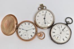 THREE POCKET WATCHES, to include an gold plated, manual wind, 'Elgin' full hunter pocket watch,