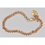 A 9CT GOLD CHAIN BRACELET, the curb link bracelet with spring release clasp, suspending a heart