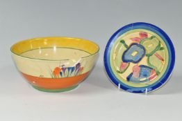TWO PIECES OF CLARICE CLIFF BIZARRE POTTERY BADLY DAMAGED AND IN NEED OF RESTORATION, comprising a